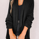 Plain Lapel Cardigan Faux Pocket Blazer