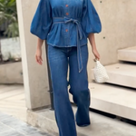 Half Sleeves Puff Sleeves Buttoned Gradient Tied Waist Stand Collar Blouses&Shirts Tops