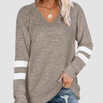 Striped Print Plus Size Blouse Casual Plain Color Tunic Tops