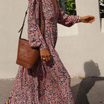 Multicolor Floral Print Buttoned Plunge Neckline Maxi Dress