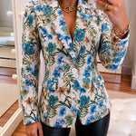 Women's Vintage Floral Jacquard Blazer Elegant Single Breasted Lapel Collar Coat