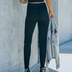 High-waist Solid Color Elastic Small Feet Pants Jeans