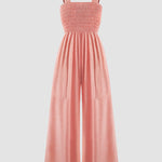 Spaghetti Strap Jumpsuit Casual Sleeveless Ruffled with Pockets High Waist Loose Wide Leg Pants Romper