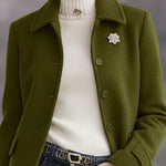 Casual Retro Olive Green Tweed Coat