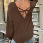 Nadorine Long Sleeve Backless Hollow Knit Sweater for Women Casual Work Office Loose Fit 2026 | Under