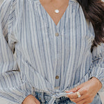 Nadorine Long Sleeve V-Neck Stripes Casual Blouses Button Down Shirt Tops