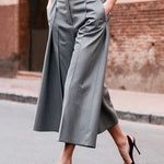 Loose Wide Leg Pockets Solid Color Ninth Pants Trousers