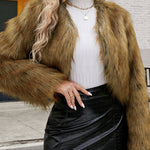Stylish Long Sleeve Short Casual Faux Fur Jacket