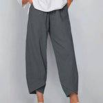 Solid Patchwork Irregular Loose Casual Pants Pocket Elastic Waist Casual Trousers