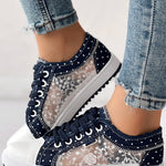 Floral Pattern Embroidery Dot Print Sneakers