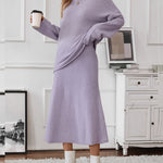 Elegant Knitted Two Pieces Sets One-shoulder Sweater Top Elastic Waist Fishtail Skirt