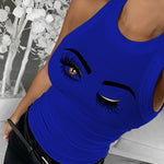 Eyelash Print Casual Tank Top