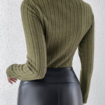 U-Neck Long Sleeve Ribbed Tops Fleece Lined Basic Layering Soft Thermal Tee (No Padding)