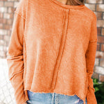 women's loose casual style raw edge long sleeve top