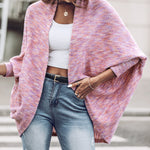 Colorful Waffle Knit Open Front Coat Batwing Long Sleeve Cardigan