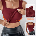 U-Neck Sleeveless Tank Seamless Skinny Layering Top with Built-In Bra