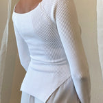 Square Neck Ribbed Knitted Sweater