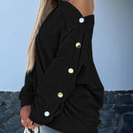 Skew Neck Buttoned Sweatshirt Casual Long Sleeve Pullover Tops Outfits