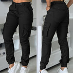 Zipper Fly Drawstring Elastic Back Waist Cuffed Trousers Casual Multiple Flap Pockets Design Cargo Pants