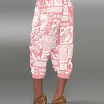 Plants Print Low Waist Wooden Button Decor Capris Pants Vacation Pants with Pockets