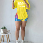 Women's 2 Piece Set Nope Not Today Slogan Half Sleeve Tee and Tie Dye Slim Fit Biker Shorts Set