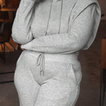 2 Pieces Outfit Long Sleeve Crop Drawstring Hoodie Sweatshirt with Thumb Hole Cuffs and Casual Drawstring Elastic Waist Wide Leg Sweatpants Set