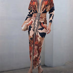Vintage Baroque Deep V Neck Long Sleeve Slit Bodycon Dress Ruched Slim Fit Vacation Dress