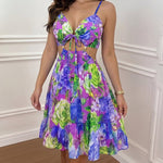 Women's Floral Print Sweetheart Neck Vacation Dress Sexy Cutout Backless A-Line Sundress Casual Tied Detail Cami Dress