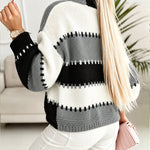 Women's Colorblock Knit Cardigan Chunky Knit Sweater Ribbed Trim Long Sleeve Casual Loose Knitwear