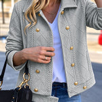 Women's Vintage Textured Argyle Lapel Double-Breasted Crop Jacket