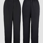 2 Pieces Outfit Turn-down Collar Turn-Up Sleeves Button Front Flap Pockets Design Top and Causal Zipper Fly Elastic Back Waist Wide Leg Pants Set