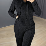 2 Pieces Outfit Long Sleeve Zip Up Drawstring Hoodie Coat and Casual Elastic Waist Seam Front Straight Leg Pants Set