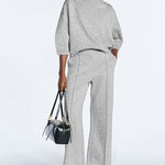 Women's 2 Piece Sweatsuit Set Mock Neck Zip Sweatshirt and High Waisted Straight Leg Sweatpants Casual Loungewear
