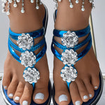 Rhinestone Floral Pattern Hollow Out Flip Flops Slippers