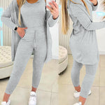 3 Piece Lounge Set Crewneck Sleeveless Tank Top Long Sleeve Open Front Coat Pants Sweatsuit