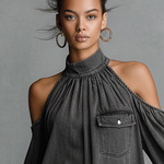 Women's Minimalist Washed Denim Off-the-shoulder Mini Dress