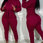 2 Pieces Outfit Drop Shoulder Kangaroo Pocket Stretchy Hem Crop Drawstring Hoodie Sweatshirt And Drawstring Elastic Waist Jogger Sweatpants Casual Tracksuit