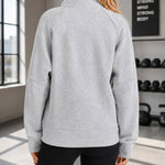 Women's Half Zip Sweatshirt Stand Collar Seam Pullover Casual Kangaroo Pocket Top with Thumbhole