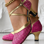 Glitter Cross Strap Buckled Latin Dance Pumps