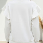 Contrast Lace Hollow-out Ruffles Long Sleeve Sweatshirt Casual Loose Fit Top