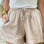 2 Pieces Outfit Turn-down Collar Roll Up Sleeve Button Front Side Slit Mid-length Shirt and Drawstring Elastic Waist Shorts Set Casual Textured Vacation Set