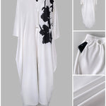 2 Pieces Outfit Floral Placement Print V-Neck Batwing Sleeve High Slit Front Longline Top and Casual Drawstring Elastic Waist Pants Set with Pockets & Lining
