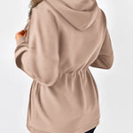 Long Sleeve Waist Drawstring Hooded Coat Casual Loose Fit Cardigan Jacket with Pockets