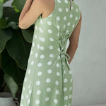 Women's Polka Dot Maxi Dress Casual Sleeveless Lace up Back Vacation Dress Elegant Ruffle Hem Loose A Line Long Sundress
