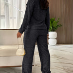Women's Casual Tracksuit Set Zip Up Long Sleeve Lapel Jacket and High Waisted Straight Leg Pants Lounge Set with Pockets