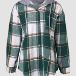 Plaid Pattern Long Sleeve Shacket Button Down Fleece Lined Hooded Jackets Warm Coat