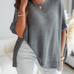 Solid Batwing Sleeve Hollow Out Crochet Pattern Top Casual Cover Up
