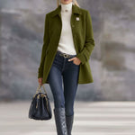 Casual Retro Olive Green Tweed Coat