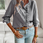 Nadorine Ruffle Trim Button Front Shirt Regular Fit Long Sleeve Work Blouse
