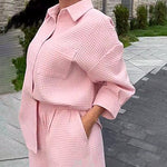 Shorts Sets Button Shirts with Shorts Two Piece Outfits Casual Solid Color Lounge Sets